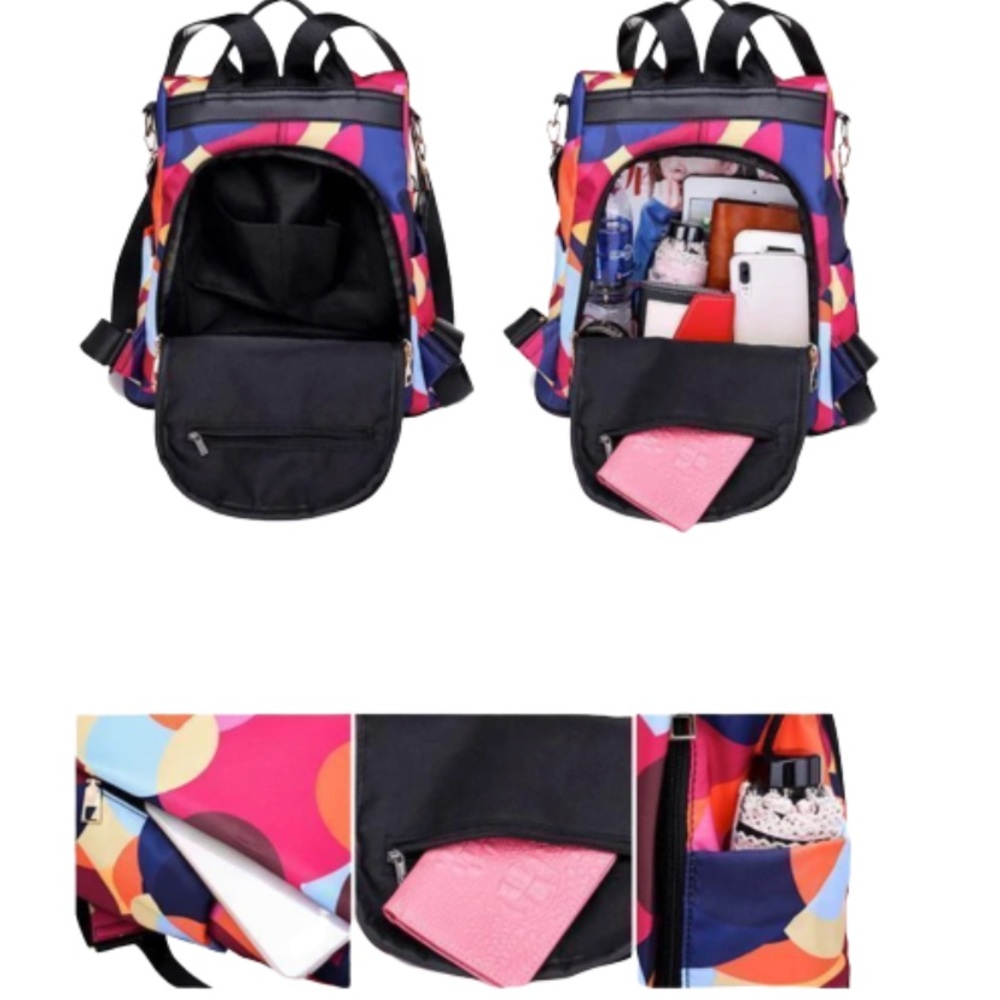 ๐Poaba Colorful Antitheft Oxford Backpack NWT ๐ - Picture 7 of 12